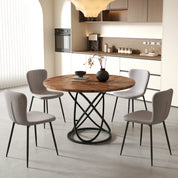 Table Ronde en Bois Salle à Manger 120 cm, Base en Métal Noir, Grande Tables Manger Style Rétro (Marron) AWS2051FR | LEUKHOUSE