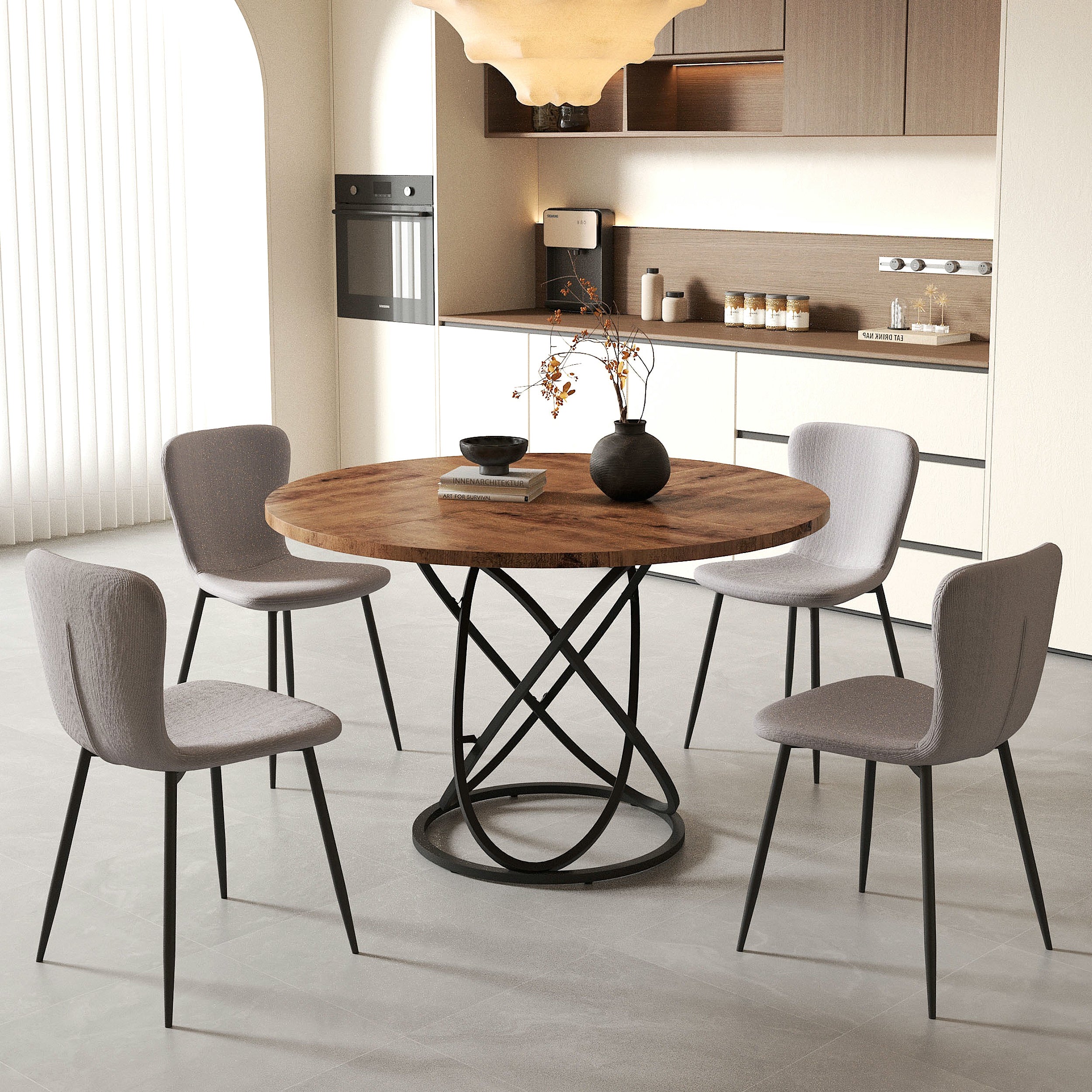 Table Ronde en Bois Salle à Manger 120 cm, Base en Métal Noir, Grande Tables Manger Style Rétro (Marron) AWS2051FR | LEUKHOUSE