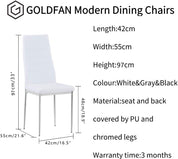 Round Glass Dining Table Set for 4,5 Piece Kitchen Table and PU Leather Chairs with Chromed Legs, 35.5 Inches Dining Table Set, White CA | LEUKHOUSE