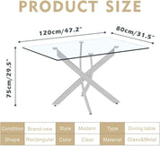 Glass Dining Table Set for 4, 47 Inches Kitchen Table Set,5 Piece Rectangular Table and PU Leather Chairs for Dining Room CA | LEUKHOUSE