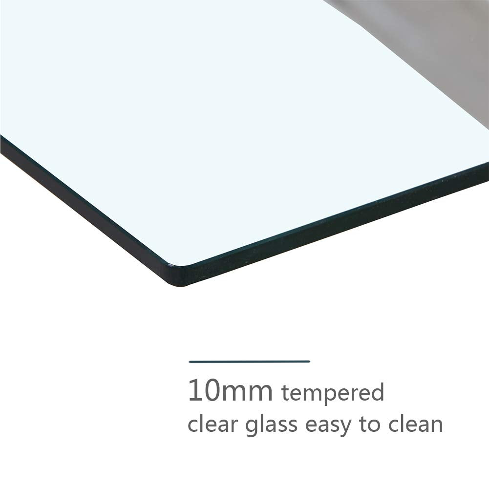 47" Tempered Glass Dining Table with Silver Metal Legs US | LEUKHOUSE