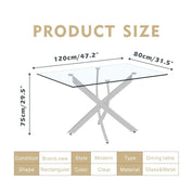 Glass Dining Table with Chromed Legs,47 inches Modern Rectangular Kitchen Table for Dining Kitchen Room CA| LEUKHOUSE