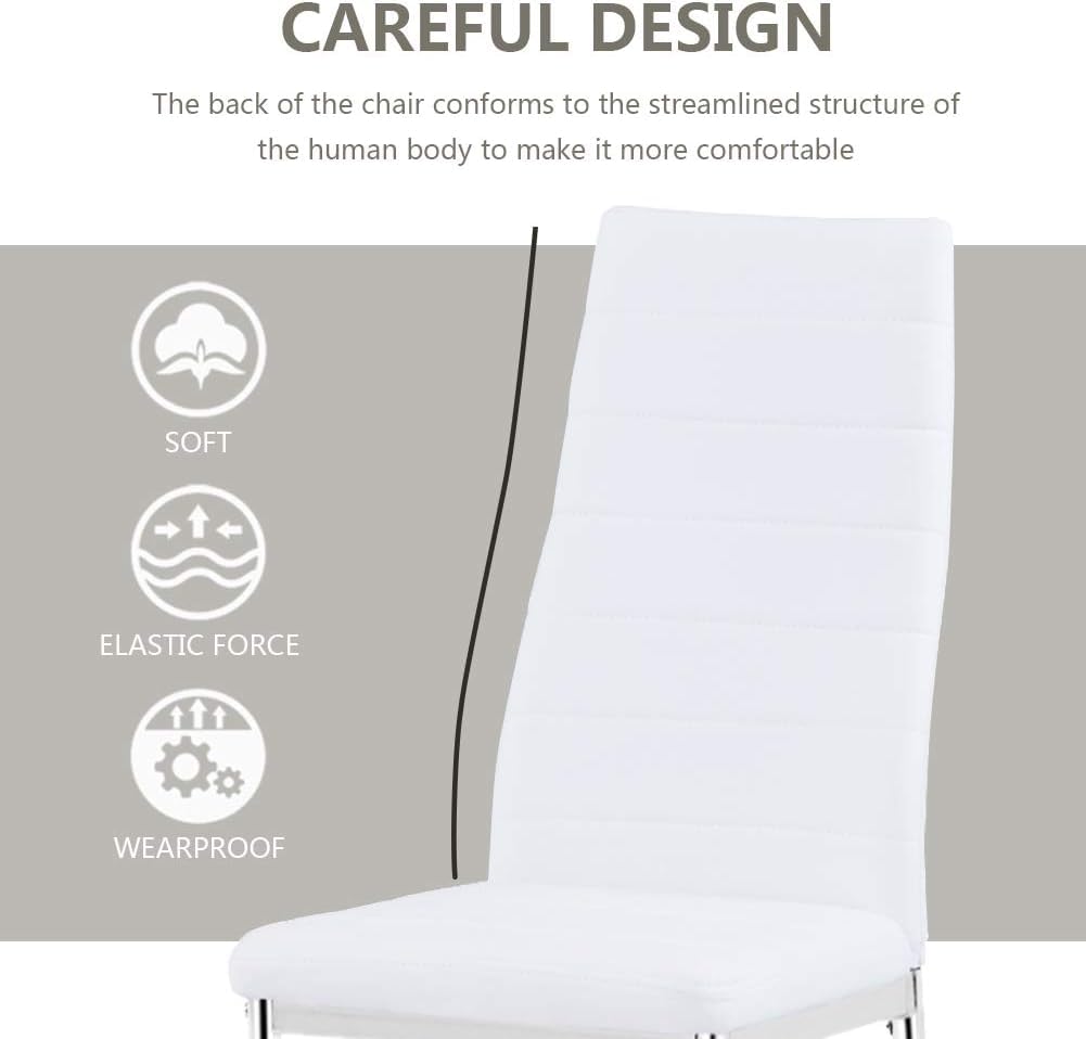 Round Tempered Glass Dining Table Set for 4 with 4 Upholstered Chairs (Sliver Table with White Chairs) US | LEUKHOUSE