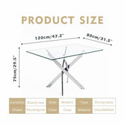 5 Piece Dining Table Table Set, Modern Tempered Glass Dining Table Set for 4 Kitchen Table Set with 4 Upholstered Chairs (Sliver Table with Black Chairs) US | LEUKHOUSE