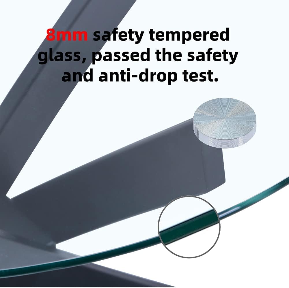 Round Tempered Glass Dining Table Set for 4 with 4 Velvet Chairs (Black Table with Grey Chairs) US | LEUKHOUSE