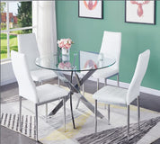 35.5 Inch Round Tempered Glass Dining Table for 2-4 with Chromed Legs (Silver/White) US | LEUKHOUSE