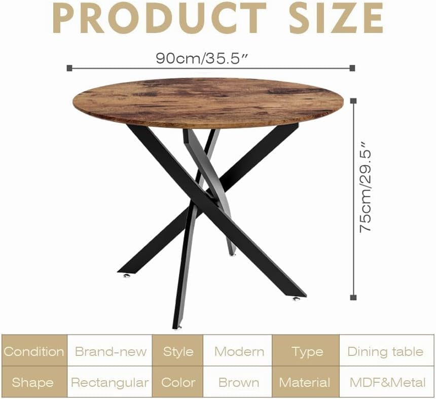 Round Dining Table,35.5 inches Mid-Century Modern Wooden Kitchen Table with Metal Legs for Dining Room&Living Room CA | LEUKHOUSE