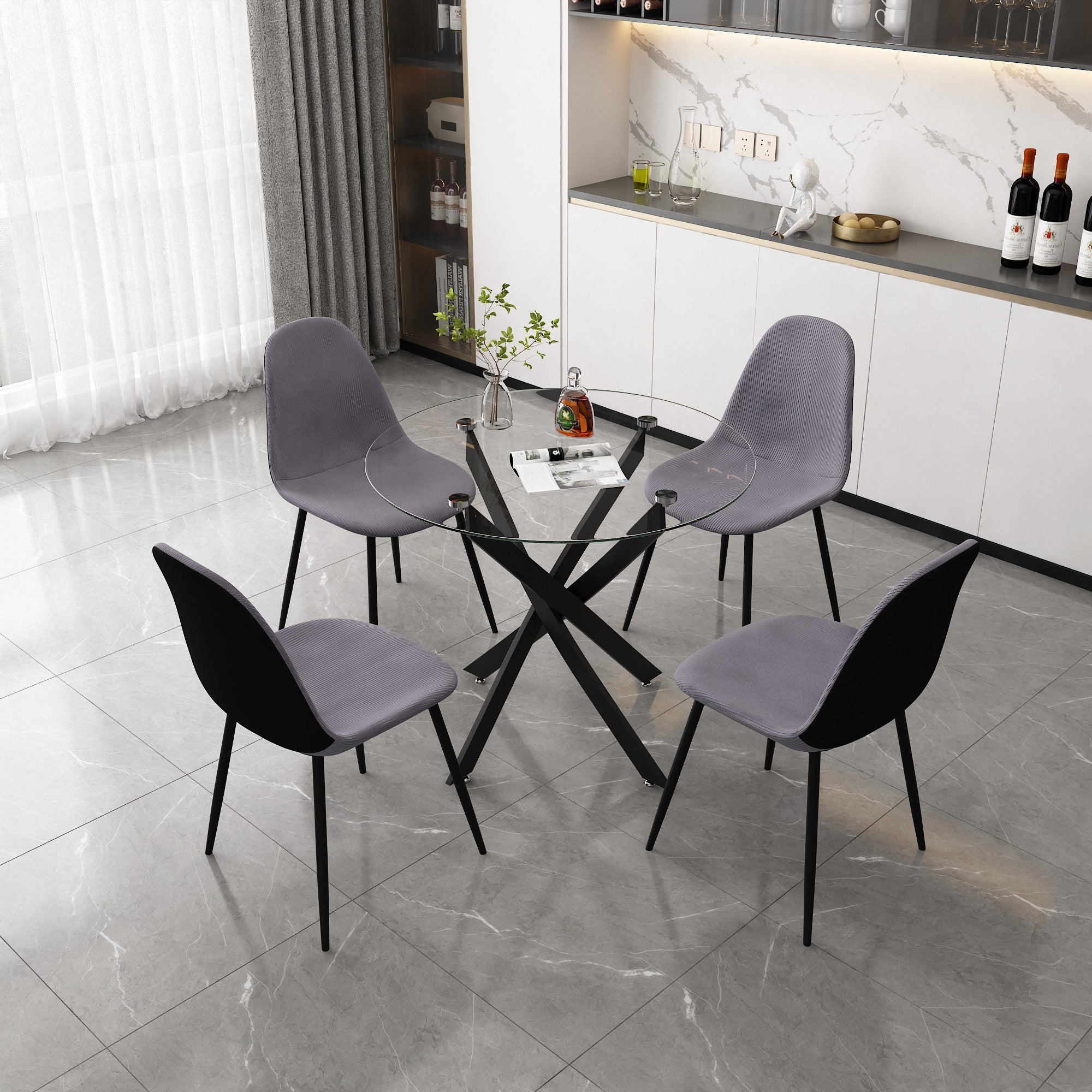 Chaises Salle à Manger Lot de 4 Chaises en Velours Gris Dos en Cuir Chaises de Cuisine pour 4 Personnes,Gris AWS024114FR | LEUKHOUSE