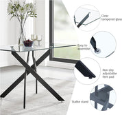 Glass Dining Table,47.2'' Rectangular Kitchen Table with Black Metal Legs, Modern Style Dining Table for Home Kitchen,Dining Room CA | LEUKHOUSE