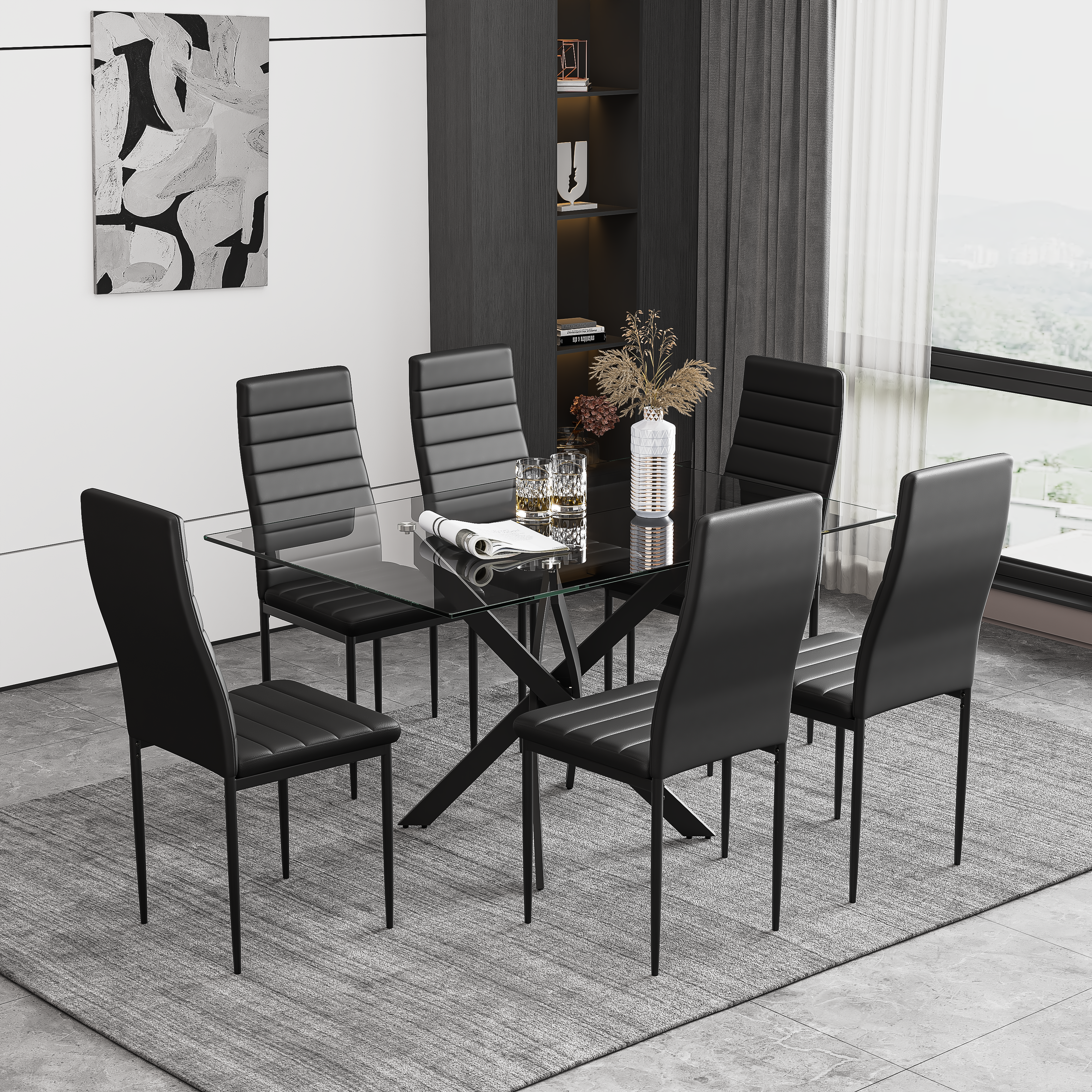 Table Salle a Manger en Verre Moderne Rectangulaire avec Noir Pieds pour Cuisine Bureau etc 110 x 70 x 75 cm AWS0214FR | LEUKHOUSE
