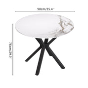Round Dining Table,35.5" Modern Sintered Stone Kitchen Table with Black Metal Legs for Dining Room Home Furniture CA | LEUKHOUSE