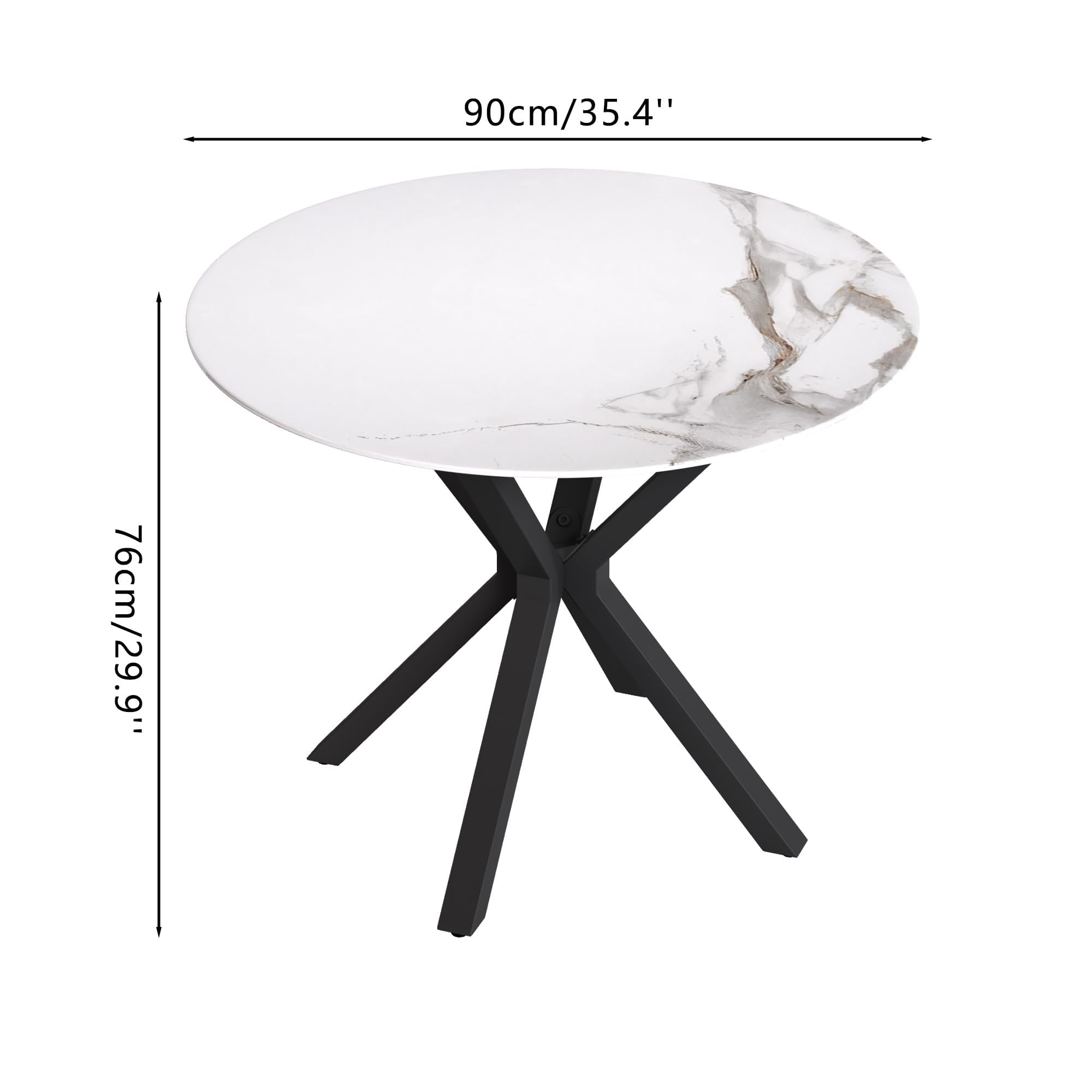Round Dining Table,35.5" Modern Sintered Stone Kitchen Table with Black Metal Legs for Dining Room Home Furniture CA | LEUKHOUSE
