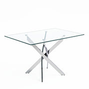 47" Tempered Glass Dining Table with Silver Metal Legs US | LEUKHOUSE