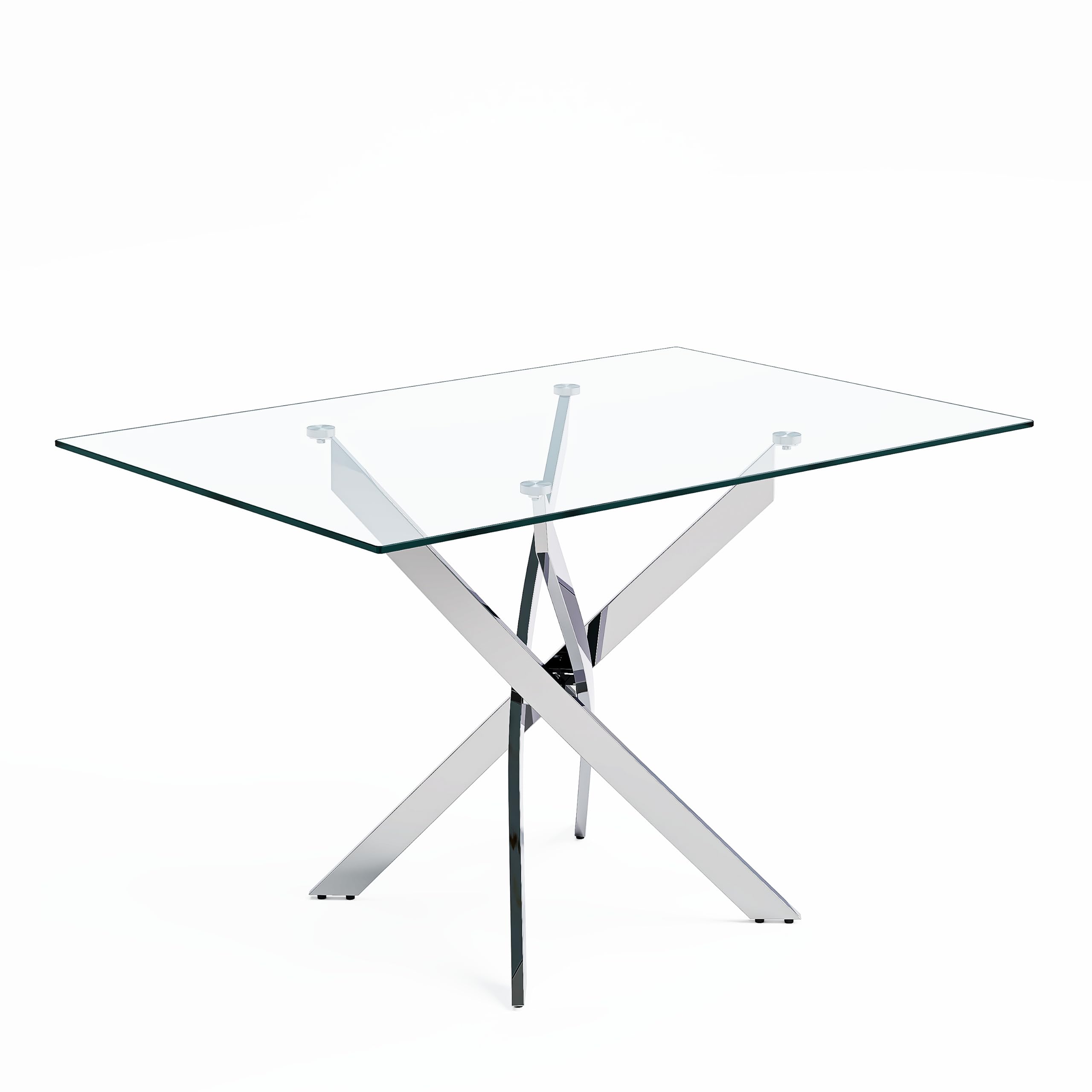 47" Tempered Glass Dining Table with Silver Metal Legs US | LEUKHOUSE