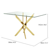 47" Tempered Glass Dining Table with Gold Metal Legs US | LEUKHOUSE