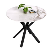 Round Dining Table,35.5" Modern Sintered Stone Kitchen Table with Black Metal Legs for Dining Room Home Furniture CA | LEUKHOUSE