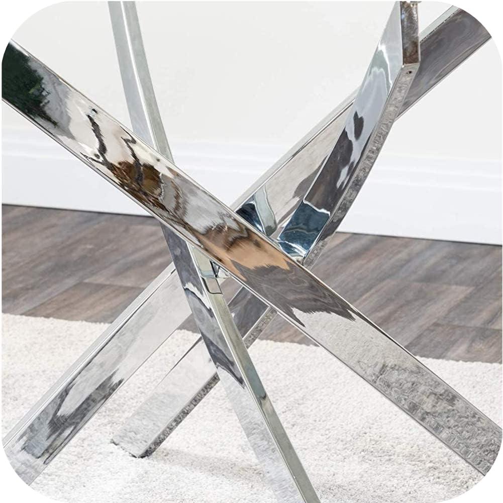 Round Tempered Glass Dining Table Set for 4 with 4 Upholstered Chairs (Sliver Table with Black Chairs) US | LEUKHOUSE