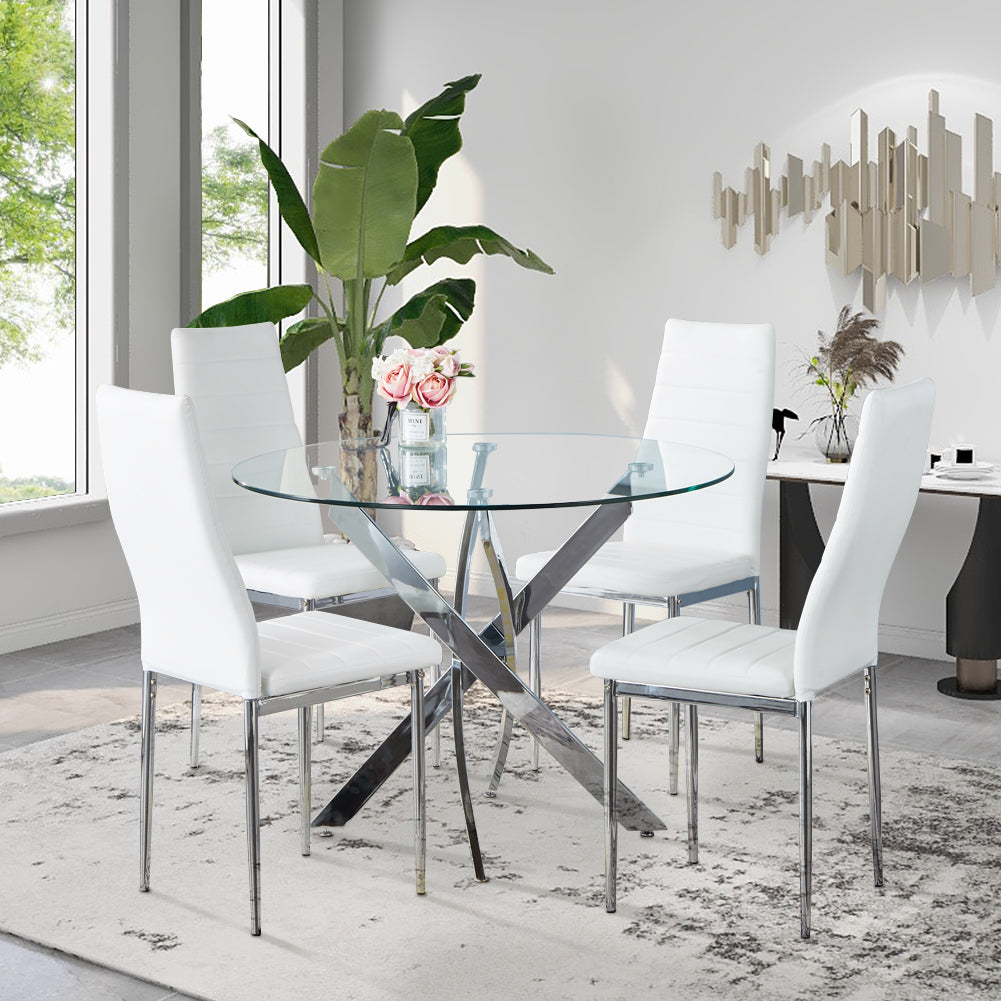 Round Dining Table 100x100cm Glass/Silver AWS022UK | LEUKHOUSE
