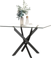Glass Dining Table,47.2'' Rectangular Kitchen Table with Black Metal Legs, Modern Style Dining Table for Home Kitchen,Dining Room CA | LEUKHOUSE