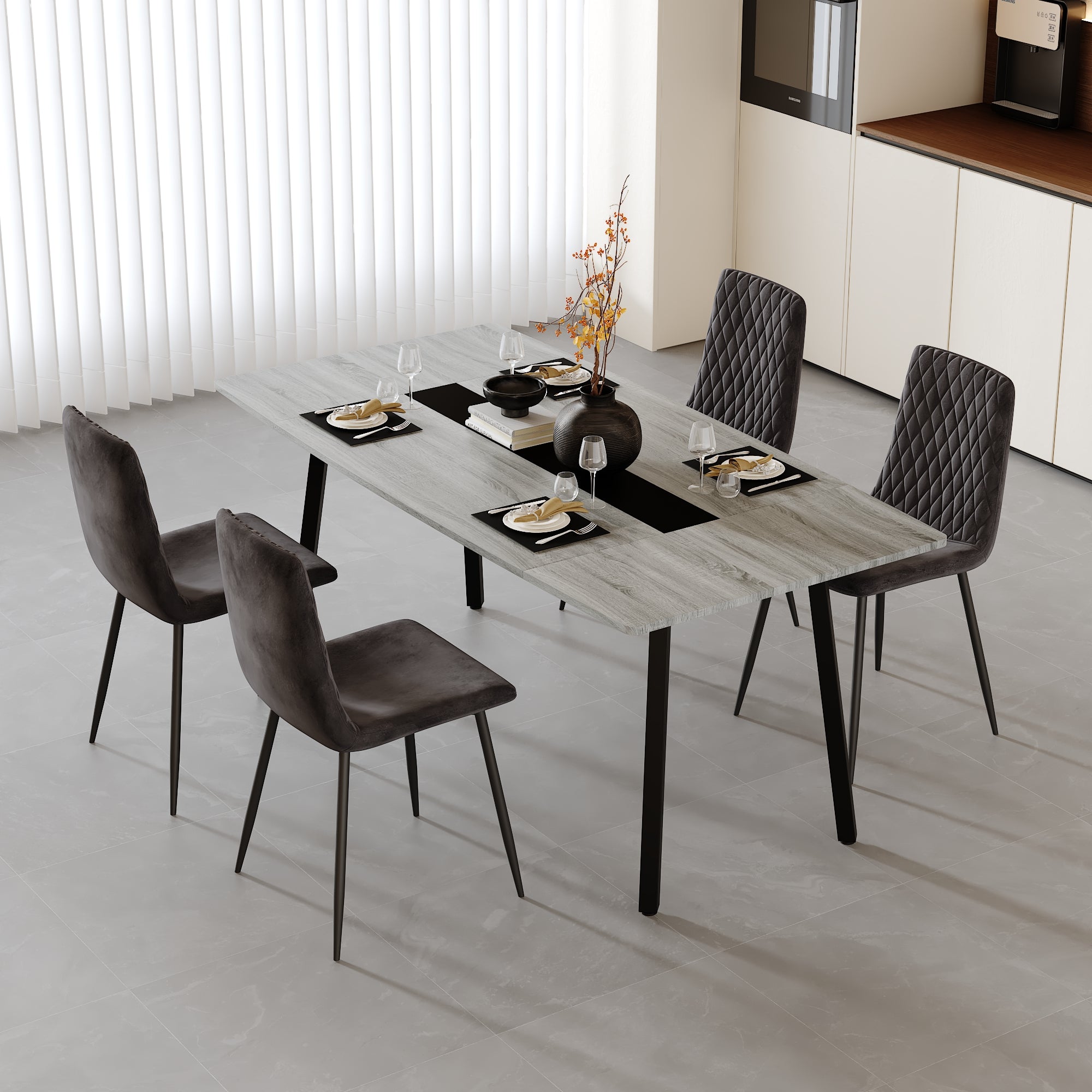 Table Salle à Manger 180 cm, Table en Bois, Structure Métallique, pour 4-8 Personnes, Gris et Noir  AWS2071FR | LEUKHOUSE