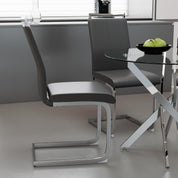 Round Tempered Glass Dining Table Set for 4 with 4 Upholstered Chairs (Sliver Table with Dark Grey Chairs) US | LEUKHOUSE