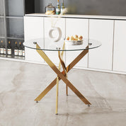 Round Tempered Glass Dining Table Set for 4 with 4 Upholstered Chairs (Gold Table with Gold Chairs) US | LEUKHOUSE