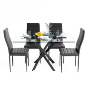 5 Piece Dining Table Table Set, Modern Tempered Glass Dining Table Set for 4 Kitchen Table Set with 4 Upholstered Chairs (Black Table with Black Chairs) US | LEUKHOUSE