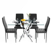 5 Piece Dining Table Table Set, Modern Tempered Glass Dining Table Set for 4 Kitchen Table Set with 4 Upholstered Chairs (Sliver Table with Black Chairs) US | LEUKHOUSE