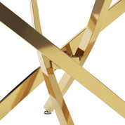 35.5 Inch Round Tempered Glass Dining Table for 2-4 with Chromed Legs (Gold) US | LEUKHOUSE