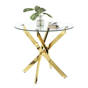 35.5 Inch Round Tempered Glass Dining Table for 2-4 with Chromed Legs (Gold) US | LEUKHOUSE