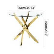 Round Tempered Glass Dining Table Set for 4 with 4 Upholstered Chairs (Gold Table with Gold Chairs) US | LEUKHOUSE