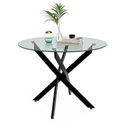 35.5 Inch Round Tempered Glass Dining Table for 2-4 with Chromed Legs (Black) US | LEUKHOUSE