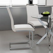 Round Tempered Glass Dining Table Set for 4 with 4 Upholstered Chairs (Sliver Table with White Chairs) US | LEUKHOUSE