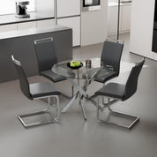 Round Tempered Glass Dining Table Set for 4 with 4 Upholstered Chairs (Sliver Table with Dark Grey Chairs) US | LEUKHOUSE