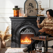 Retro Black Carved Fireplace | LEUKHOME
