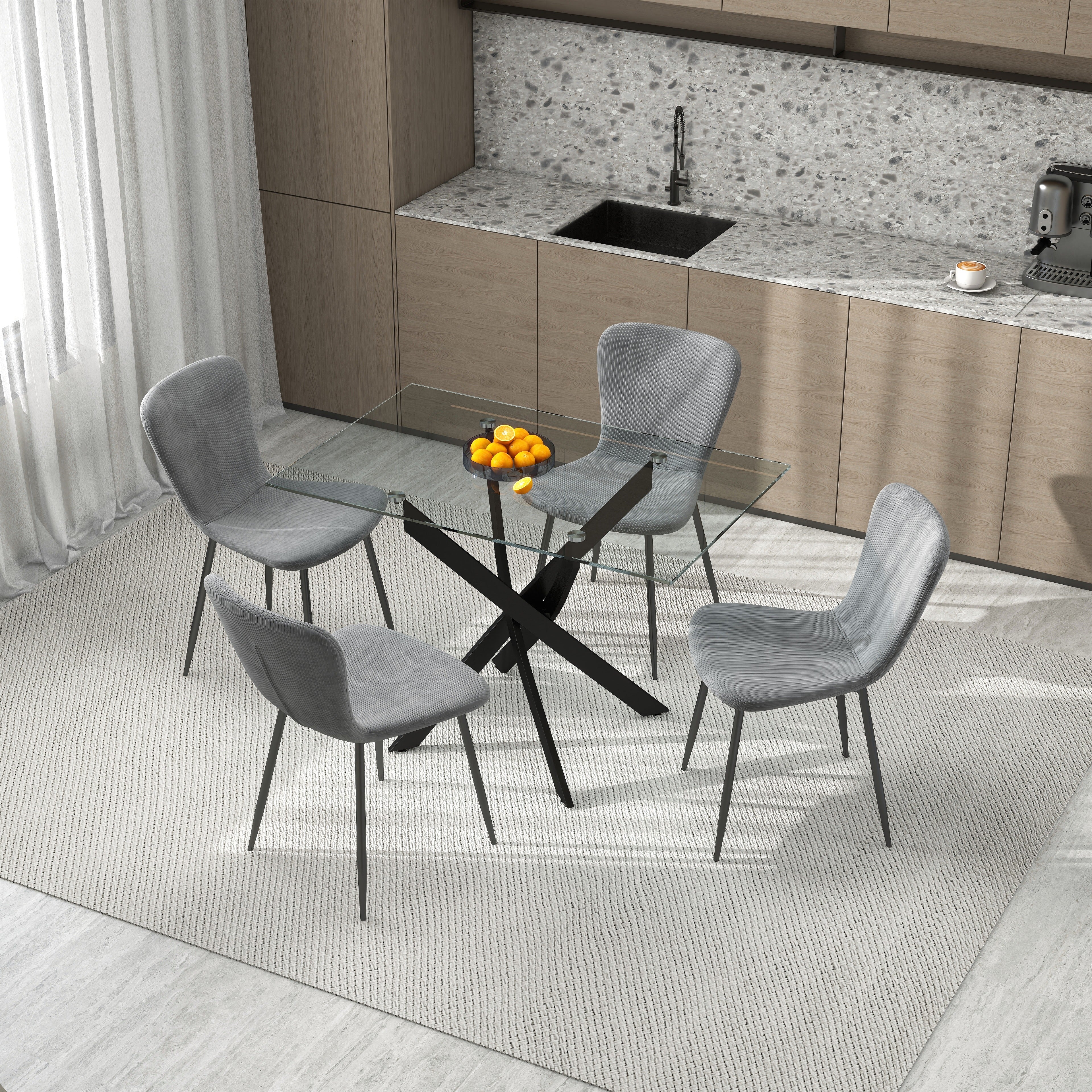 Glass Dining Table,47.2'' Rectangular Kitchen Table with Black Metal Legs, Modern Style Dining Table for Home Kitchen,Dining Room CA | LEUKHOUSE