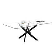 Table Basse Moderne, Table Centrale de Salon avec Plateau en Verre Trempé, Structure en X, 100 x 50 x 43 cm, Noire AWS19810FR | LEUKHOUSE