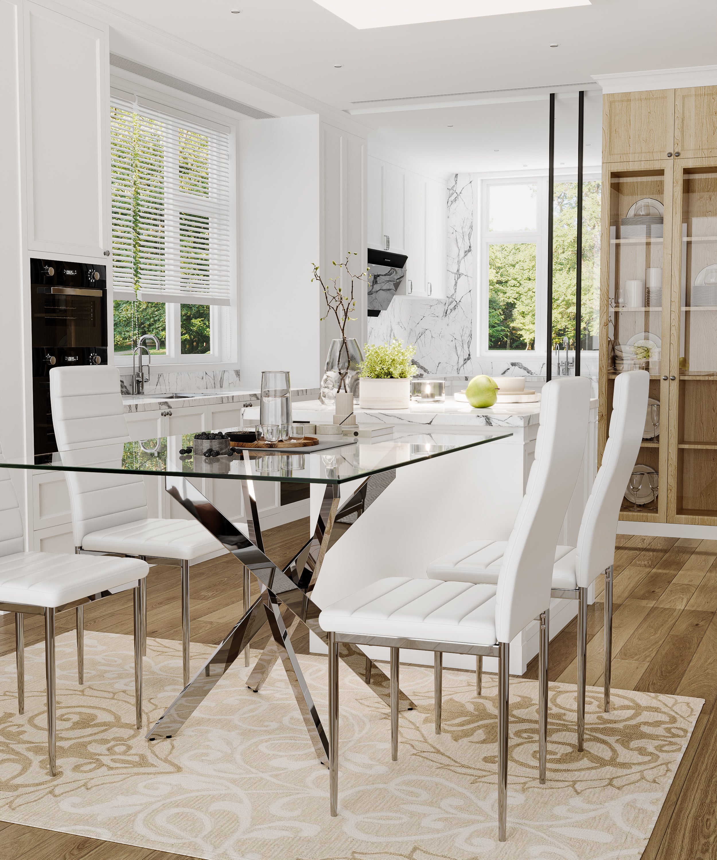 Lot de 4 Chaises de Salle à Manger, Design Moderne, Similicuir Blanc, Pieds Chromés AWS01114FR | LEUKHOUSE