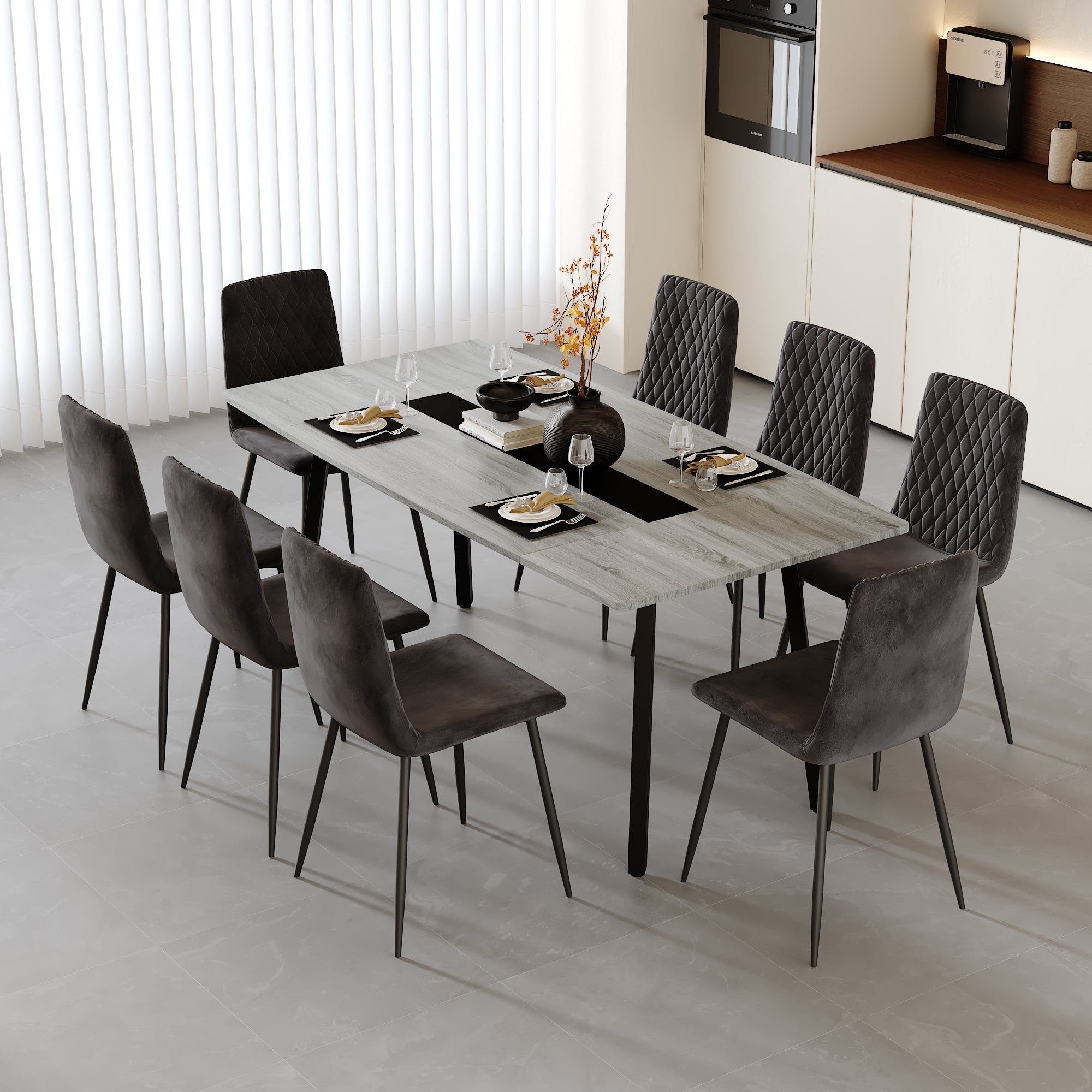 Table Salle à Manger 180 cm, Table en Bois, Structure Métallique, pour 4-8 Personnes, Gris et Noir  AWS2071FR | LEUKHOUSE