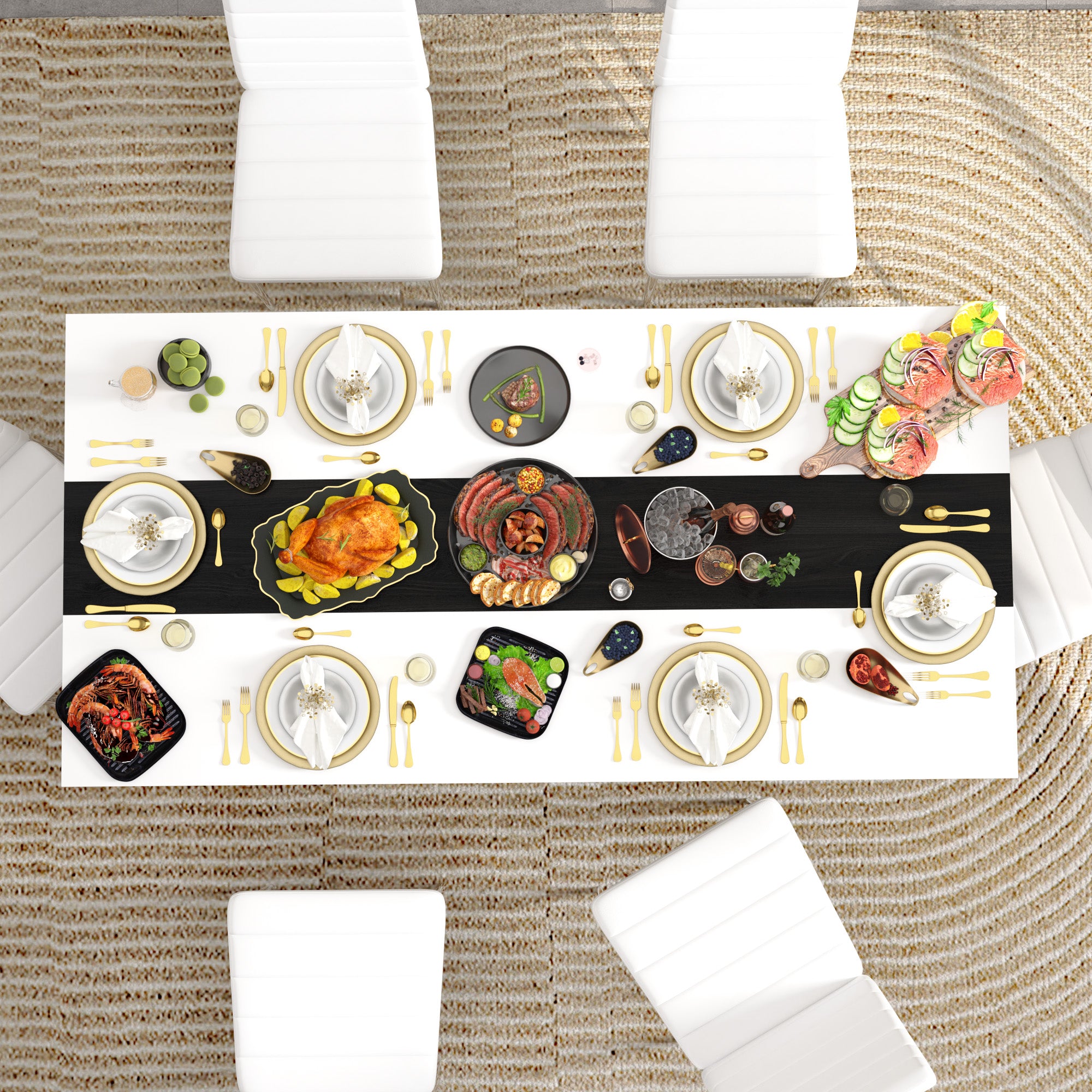 Rectangular Dining Table, Large Wooden Dining Table, 63 Inches Farmhouse Kitchen Table for Kitchen Dining Room CA | LEUKHOUSE