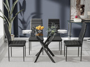 5 Piece Dining Table Table Set, Modern Tempered Glass Dining Table Set for 4 Kitchen Table Set with 4 Upholstered Chairs (Black Table with Black Chairs) US | LEUKHOUSE