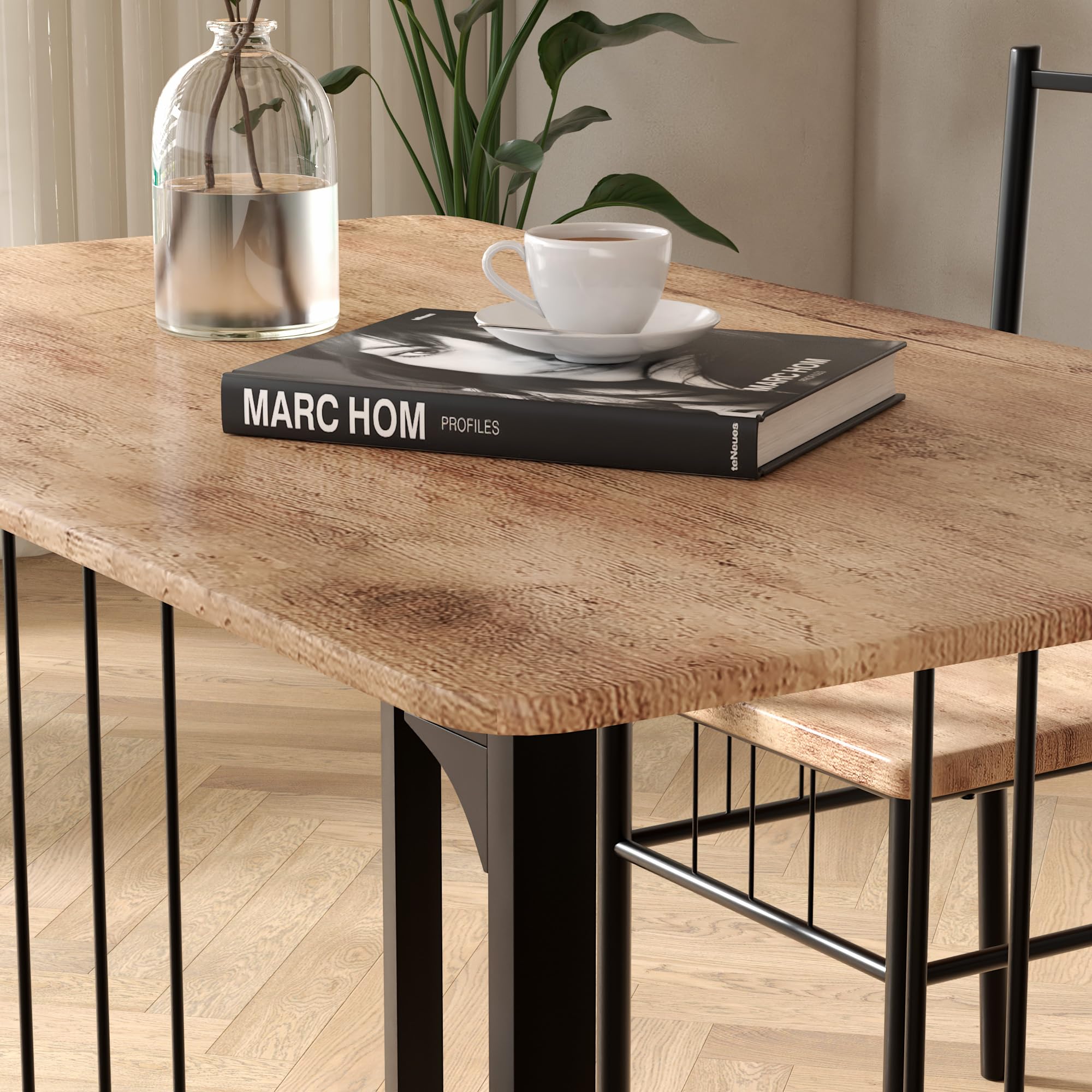 Dining Table Set for 4, 47.2-Inch Wood Kitchen Table Set,Rustic Brown 5 Piece Dining Table Set for Kitchen Dining Room CA | LEUKHOUSE