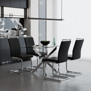 5 Piece Dining Table Table Set, Modern Tempered Glass Dining Table Set for 4 Kitchen Table Set with 4 Upholstered Chairs (Sliver Table with Dark Grey Chairs) US | LEUKHOUSE