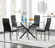 5 Piece Dining Table Table Set, Modern Tempered Glass Dining Table Set for 4 Kitchen Table Set with 4 Upholstered Chairs (Black Table with Black Chairs) US | LEUKHOUSE