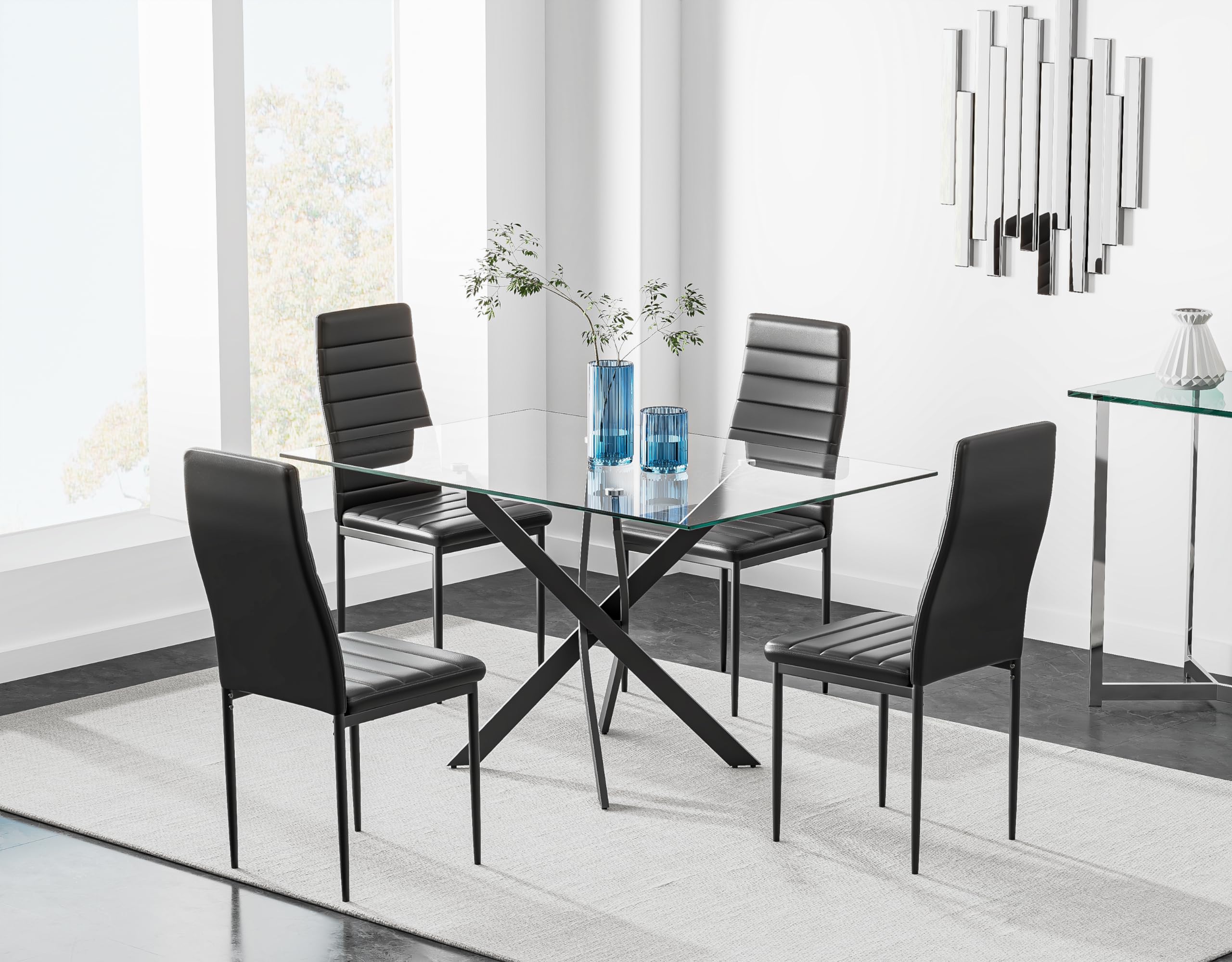47" Tempered Glass Dining Table with Black Metal Legs US | LEUKHOUSE