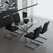 5 Piece Dining Table Table Set, Modern Tempered Glass Dining Table Set for 4 Kitchen Table Set with 4 Upholstered Chairs (Sliver Table with Black Chairs) US | LEUKHOUSE