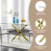 47" Tempered Glass Dining Table with Gold Metal Legs US | LEUKHOUSE