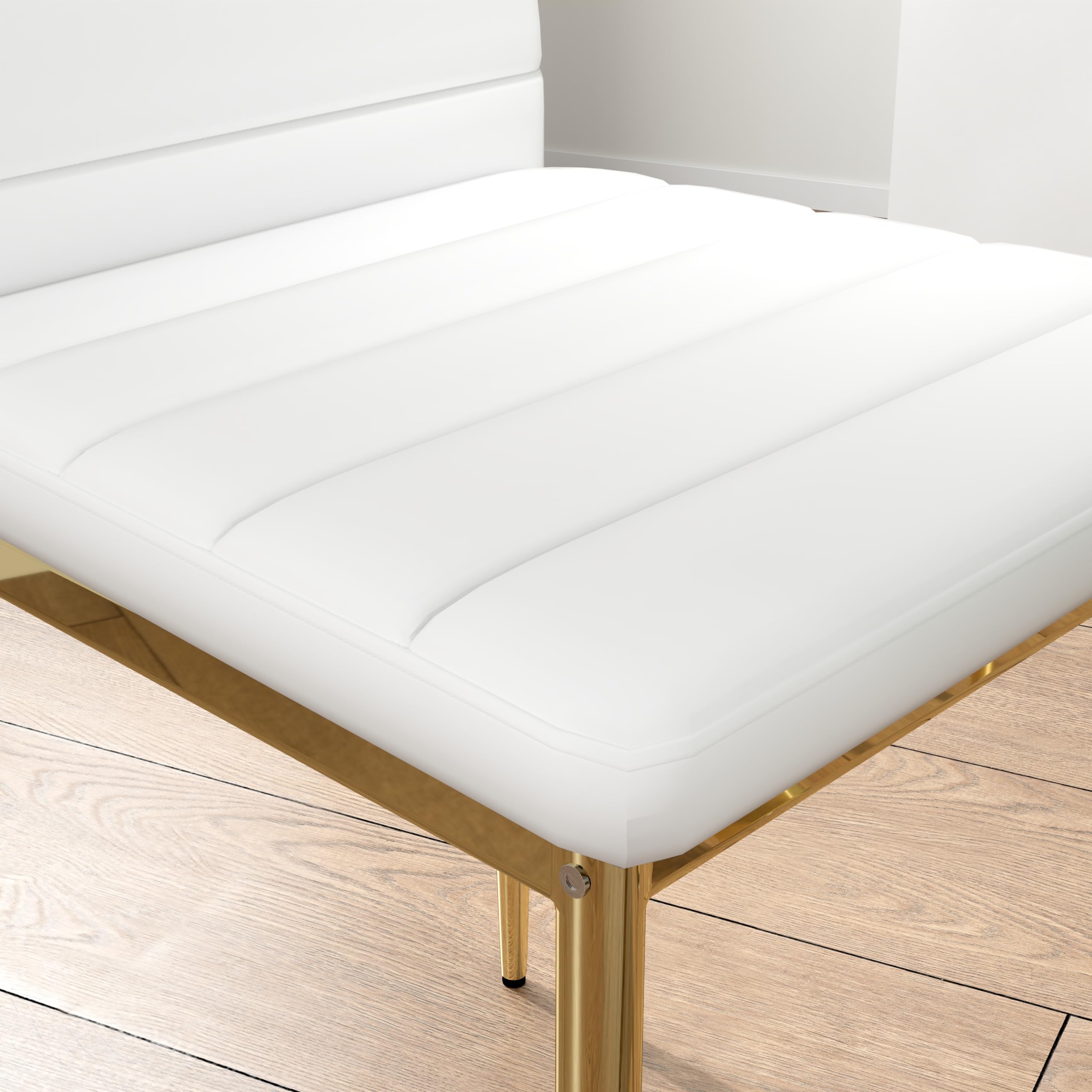 Round Tempered Glass Dining Table Set for 4 with 4 Upholstered Chairs (Gold Table with Gold Chairs) US | LEUKHOUSE