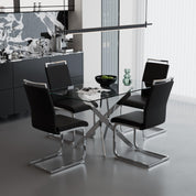 5 Piece Dining Table Table Set, Modern Tempered Glass Dining Table Set for 4 Kitchen Table Set with 4 Upholstered Chairs (Sliver Table with Dark Grey Chairs) US | LEUKHOUSE