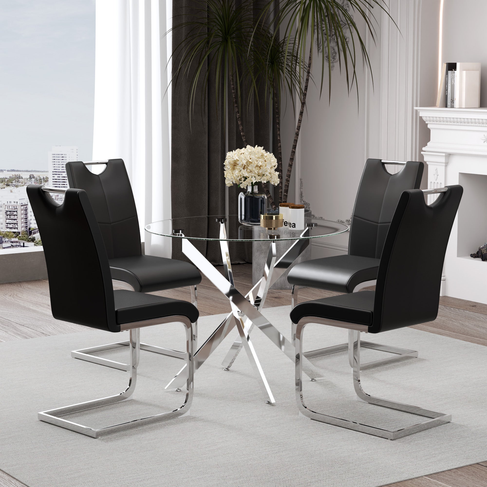 Round Dining Table 100x100cm Glass/Silver AWS022UK | LEUKHOUSE